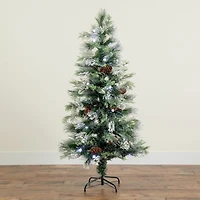 Nearly Natural Fiber Optic Faux 5 Foot Pre-Lit Flocked Pine Christmas Tree