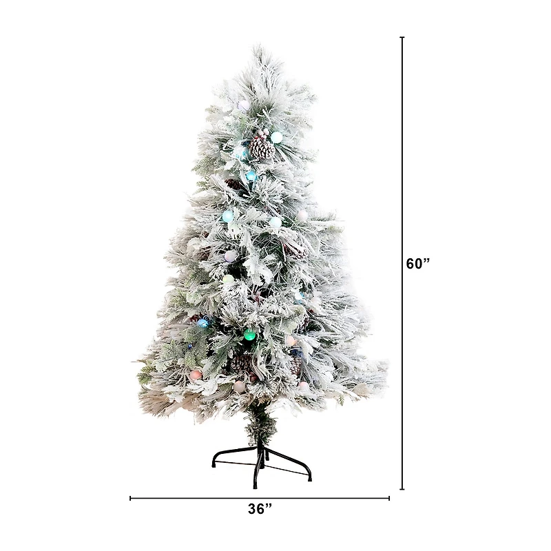 Nearly Natural Fiber Optic Faux 5 Foot Pre-Lit Flocked Pine Christmas Tree