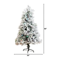 Nearly Natural Fiber Optic Faux 5 Foot Pre-Lit Flocked Pine Christmas Tree