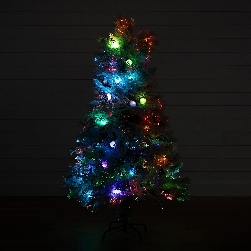Nearly Natural Fiber Optic Faux 5 Foot Pre-Lit Flocked Pine Christmas Tree