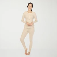 White Mark Womens Waffle Long Sleeve 2-pc. Pajama Set