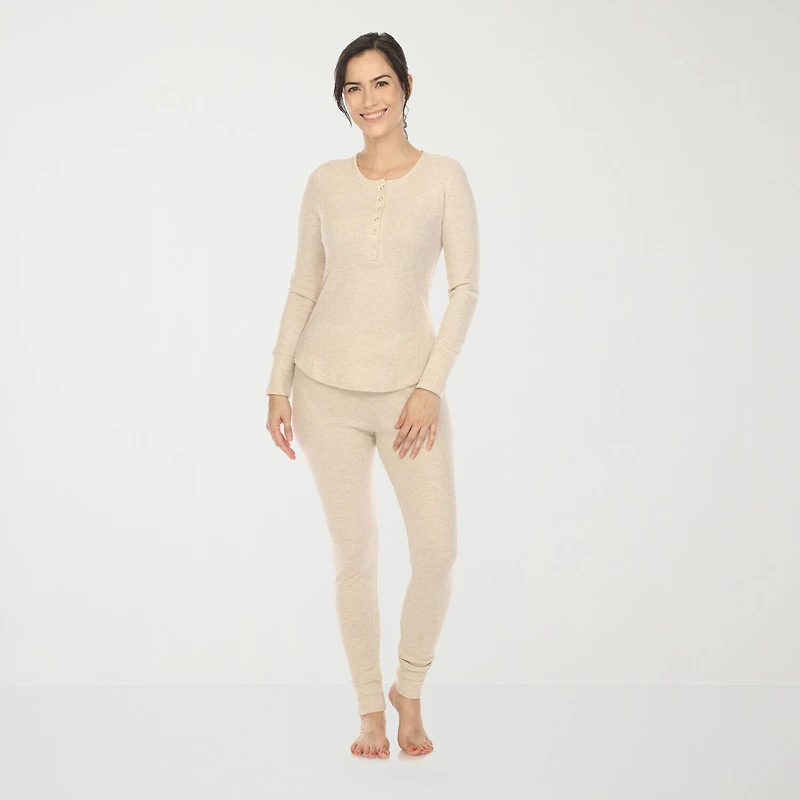 White Mark Womens Waffle Long Sleeve 2-pc. Pajama Set
