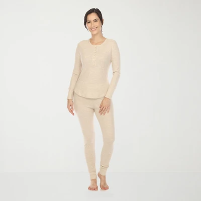 White Mark Womens Waffle Long Sleeve 2-pc. Pajama Set