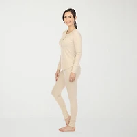 White Mark Womens Waffle Long Sleeve 2-pc. Pajama Set