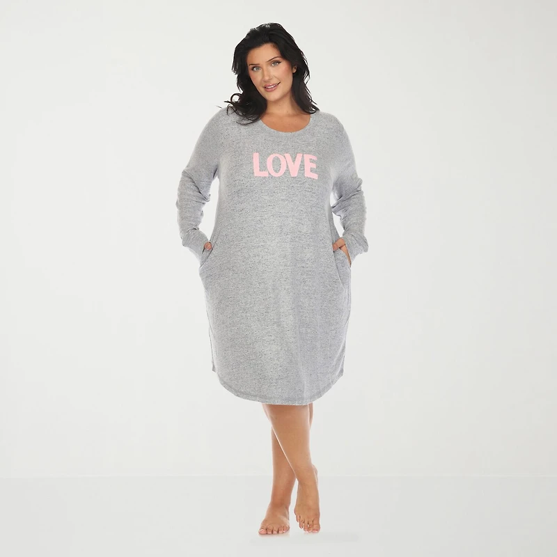 White Mark Womens Plus Long Sleeve Round Neck Nightgown
