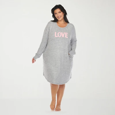 White Mark Womens Plus Long Sleeve Round Neck Nightgown