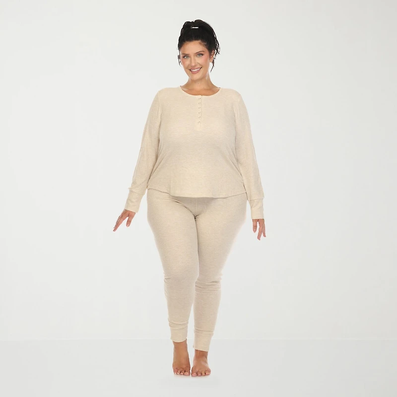 White Mark Womens Long Sleeve 2-pc. Plus Pajama Set