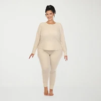 White Mark Womens Long Sleeve 2-pc. Plus Pajama Set