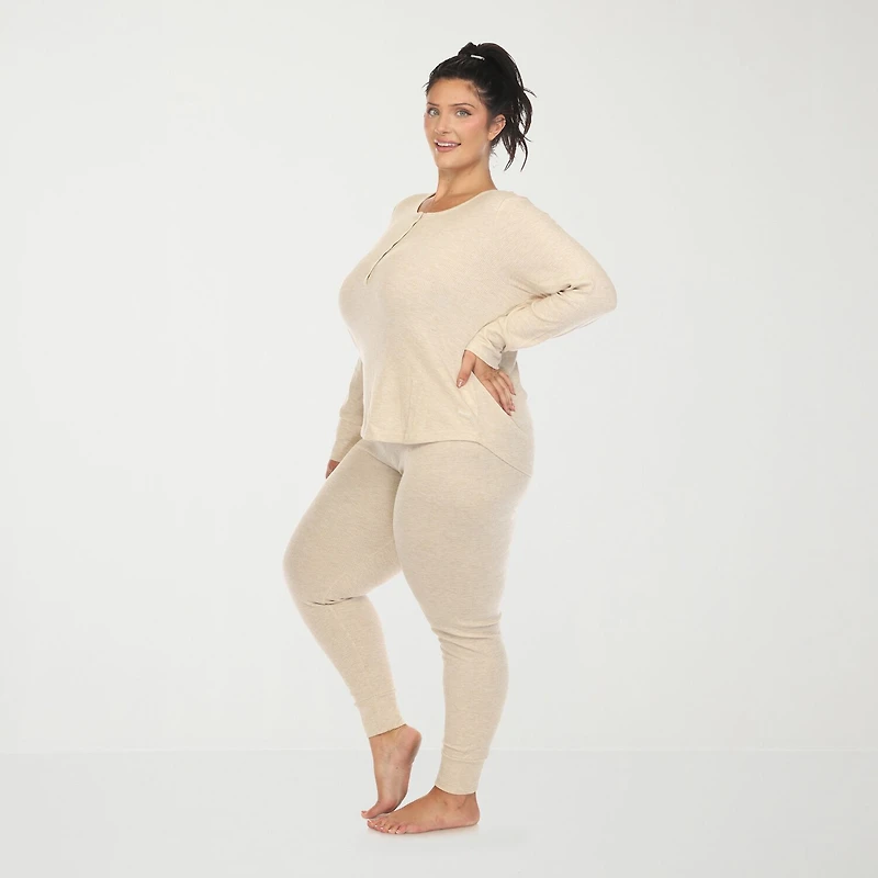 White Mark Womens Long Sleeve 2-pc. Plus Pajama Set