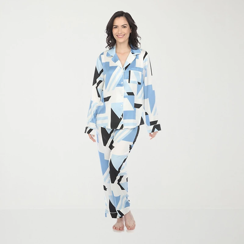 White Mark Womens Satin Long Sleeve 2-pc. Pajama Set