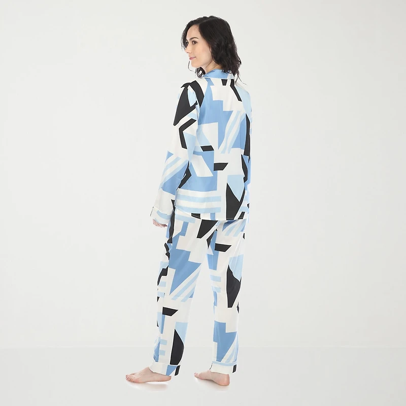 White Mark Womens Satin Long Sleeve 2-pc. Pajama Set