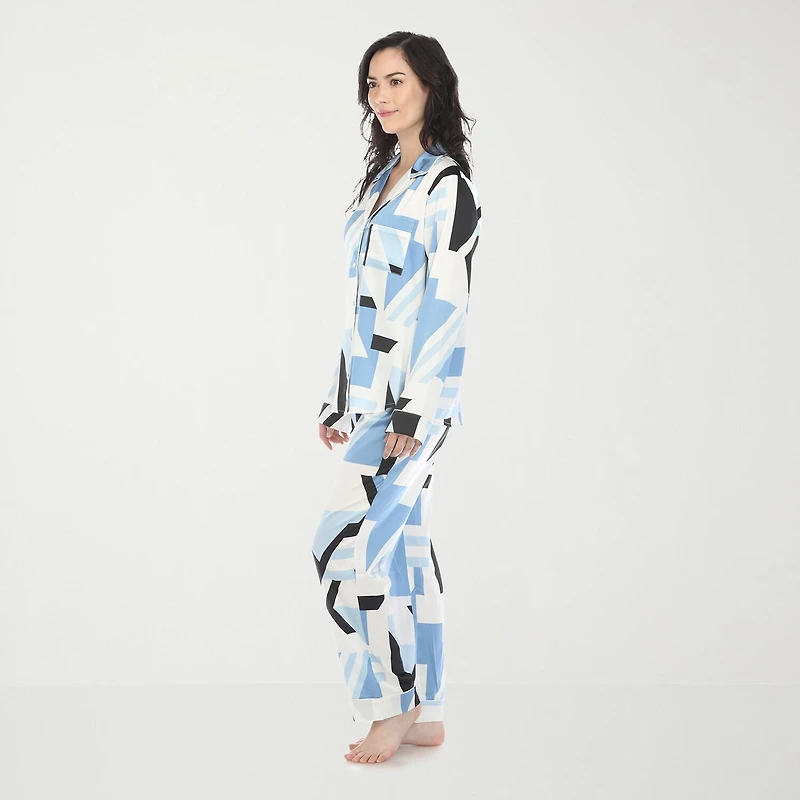 White Mark Womens Satin Long Sleeve 2-pc. Pajama Set
