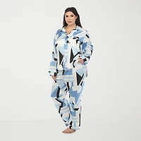 White Mark Womens Satin Long Sleeve 2-pc. Plus Pajama Set