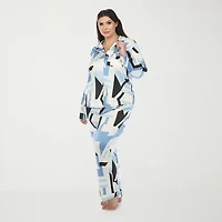 White Mark Womens Satin Long Sleeve 2-pc. Plus Pajama Set