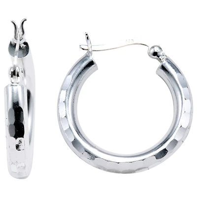 Hammered Hoop Earrings Sterling Silver