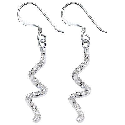 Sterling Silver Cubic Zirconia Squiggle Earrings