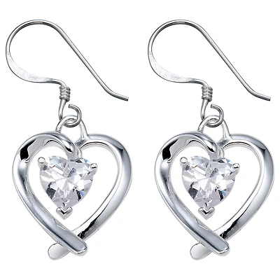 Sterling Silver Cubic Zirconia Heart Earrings
