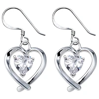 Sterling Silver Cubic Zirconia Heart Earrings
