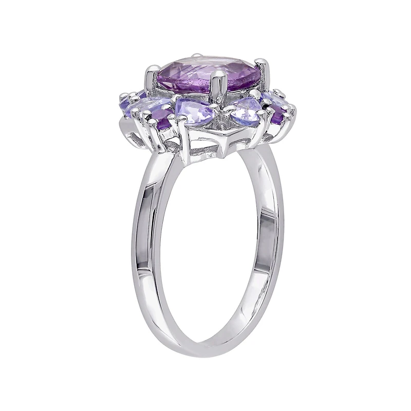 Genuine Amethyst and Tanzanite Sterling Silver Ring