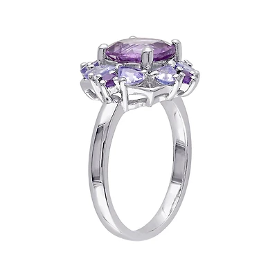 Genuine Amethyst and Tanzanite Sterling Silver Ring
