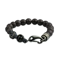 Mens Genuine Hematite Stainless Steel Beaded Bracelet