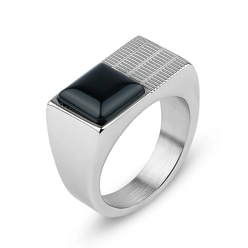 Mens 12MM Black Onyx Stainless Steel Band