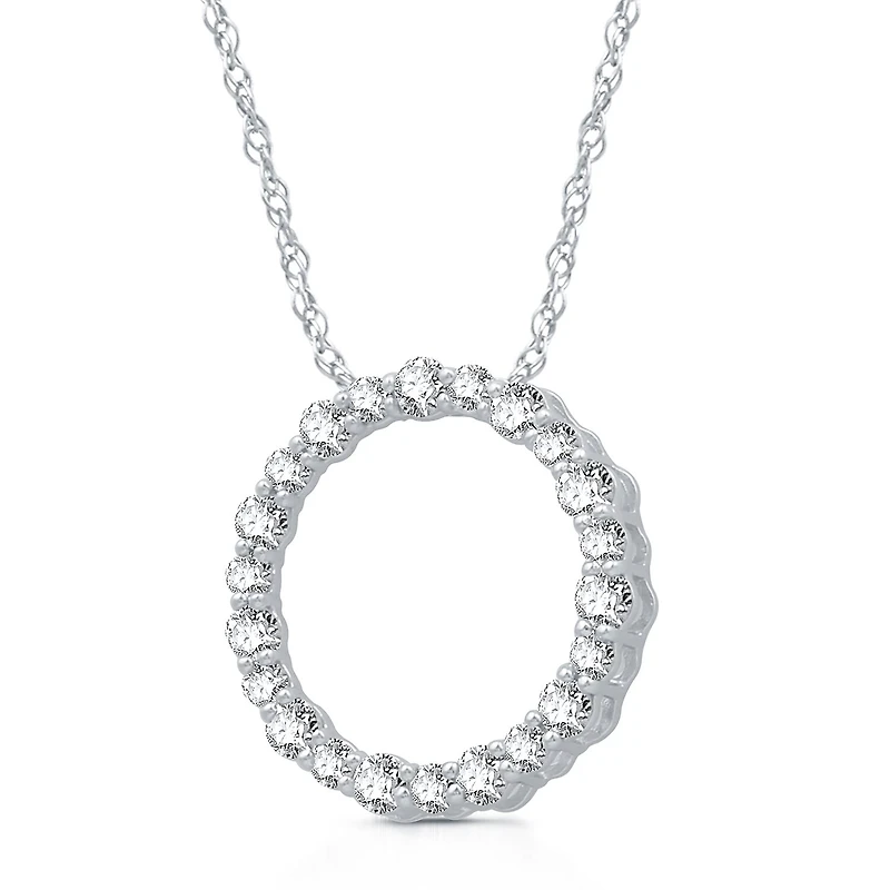 Womens 1 CT. T.W. Natural White Diamond Sterling Silver Circle 18 Inch Pendant Necklace