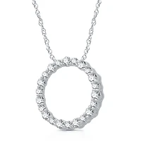 Womens 1 CT. T.W. Natural White Diamond Sterling Silver Circle 18 Inch Pendant Necklace