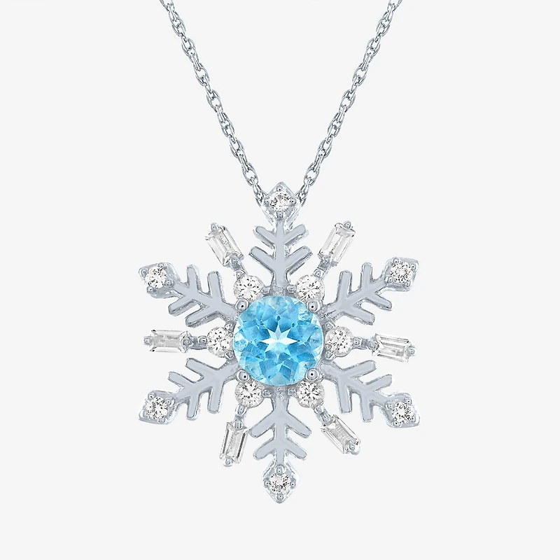 Womens Genuine Blue Topaz Sterling Silver Snowflake Inch Pendant Necklace