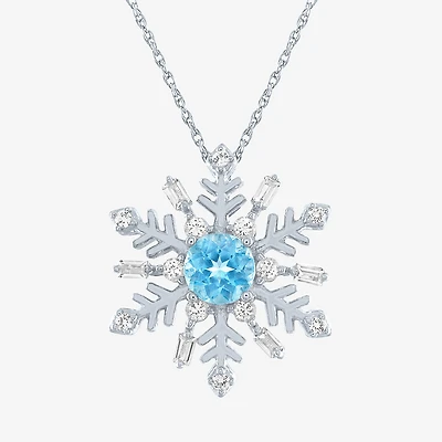 Womens Genuine Blue Topaz Sterling Silver Snowflake Inch Pendant Necklace