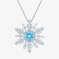 Womens Genuine Blue Topaz Sterling Silver Snowflake Inch Pendant Necklace