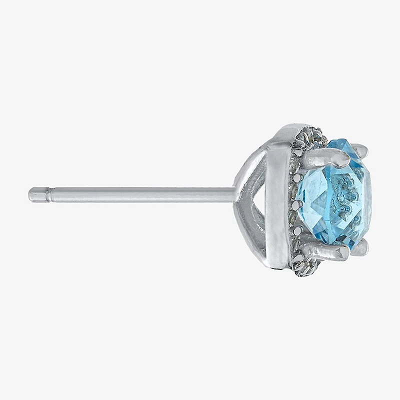 Silver Treasures Blue Crystal Halo Sterling Silver Stud Earrings
