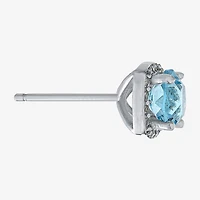 Silver Treasures Blue Crystal Halo Sterling Silver Stud Earrings