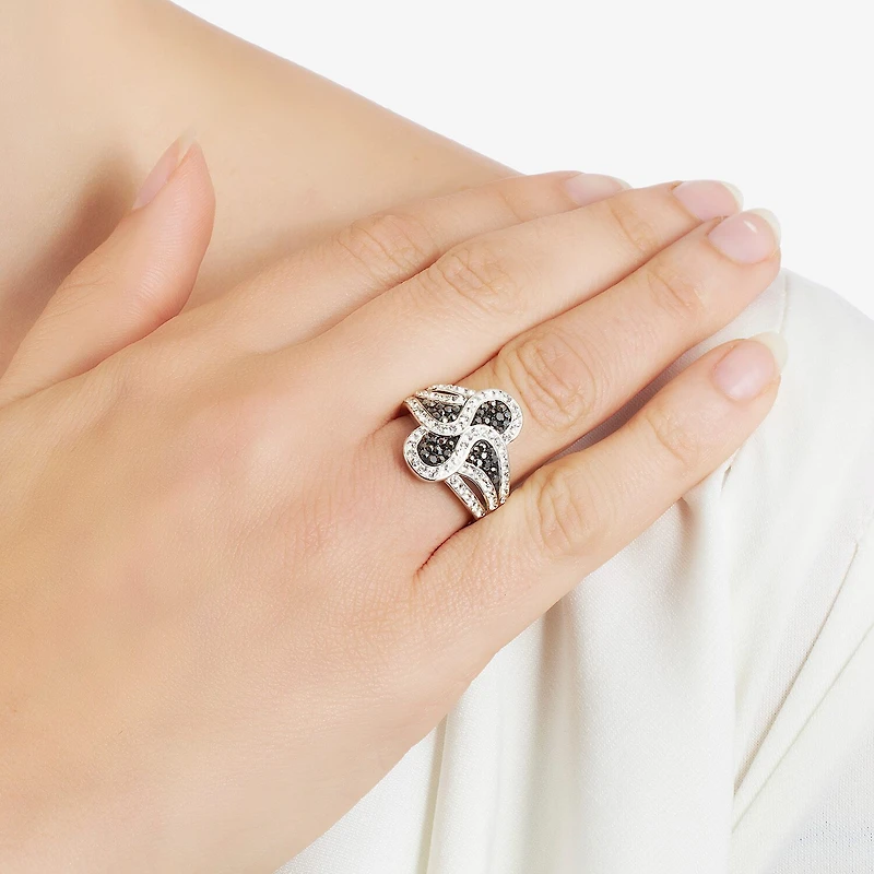Sparkle Allure Womens Black Crystal Pure Silver Over Brass Cocktail Ring
