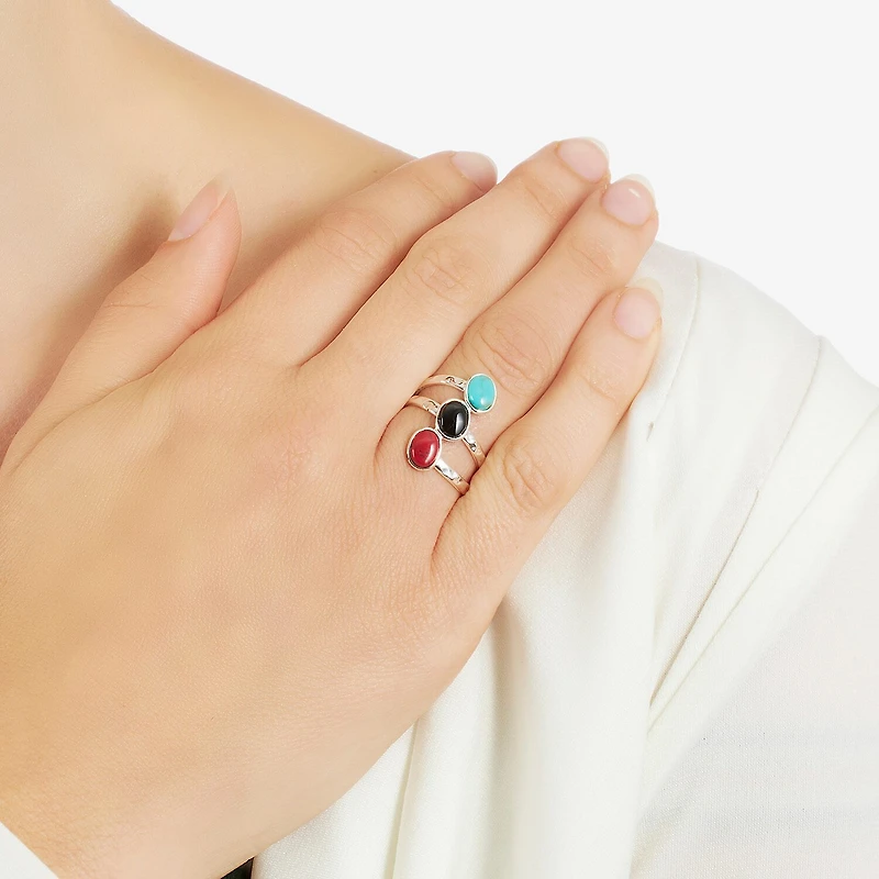 Sparkle Allure Simulated Red Jasper Turquoise Sodalite Pure Silver Over Brass Cocktail Ring