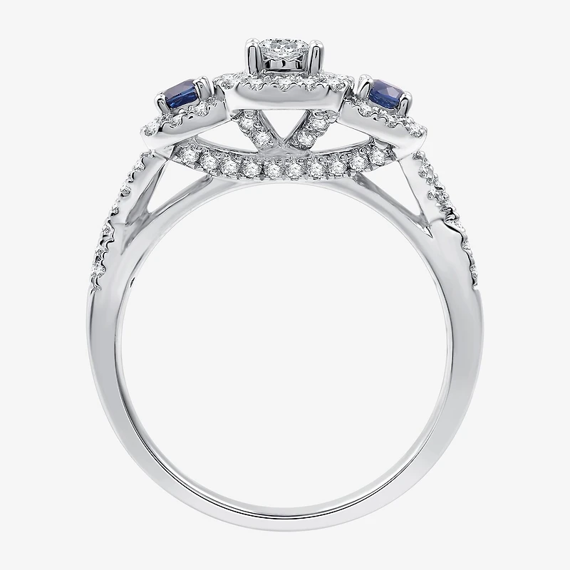 I Said Yes (H-I / I1) Womens 5/8 CT. T.W. Lab Grown White Diamond Sterling Silver Cushion Side Stone Halo Engagement Ring