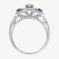 I Said Yes (H-I / I1) Womens 5/8 CT. T.W. Lab Grown White Diamond Sterling Silver Cushion Side Stone Halo Engagement Ring