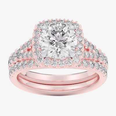 G-H / Si1-Si2) Womens CT. T.W. Lab Grown White Diamond 14K Gold Round Side Stone Halo Bridal Set