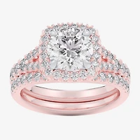 G-H / Si1-Si2) Womens CT. T.W. Lab Grown White Diamond 14K Gold Round Side Stone Halo Bridal Set