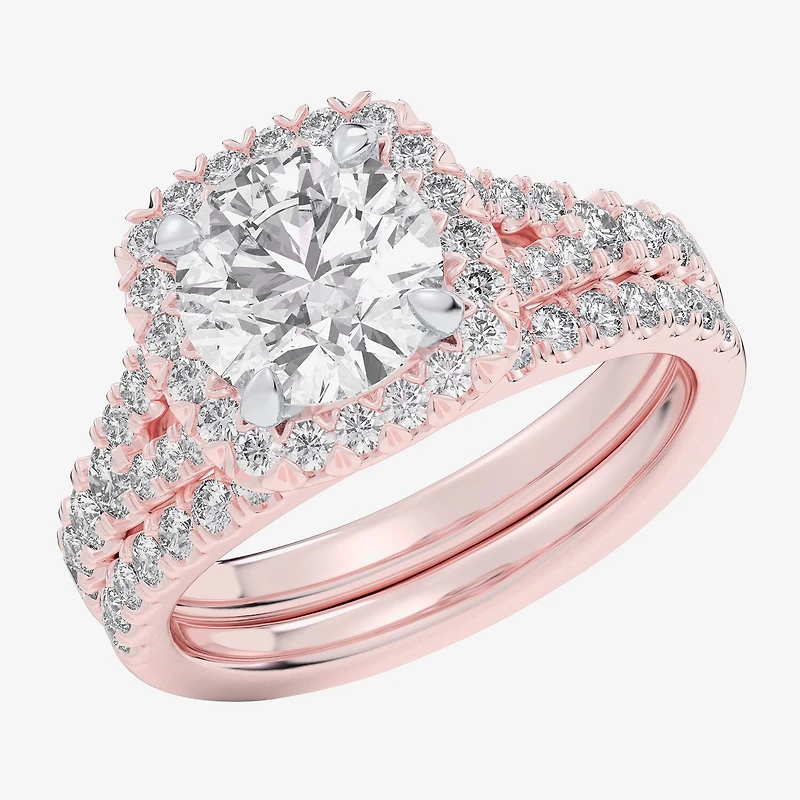 G-H / Si1-Si2) Womens CT. T.W. Lab Grown White Diamond 14K Gold Round Side Stone Halo Bridal Set