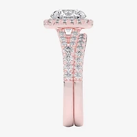 G-H / Si1-Si2) Womens CT. T.W. Lab Grown White Diamond 14K Gold Round Side Stone Halo Bridal Set