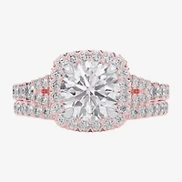 G-H / Si1-Si2) Womens CT. T.W. Lab Grown White Diamond 14K Gold Round Side Stone Halo Bridal Set