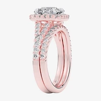 G-H / Si1-Si2) Womens CT. T.W. Lab Grown White Diamond 14K Gold Round Side Stone Halo Bridal Set