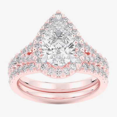 G-H / Si1-Si2) Womens / CT. T.W. Lab Grown White Diamond 14K Gold Pear Side Stone Halo Bridal Set