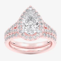 G-H / Si1-Si2) Womens / CT. T.W. Lab Grown White Diamond 14K Gold Pear Side Stone Halo Bridal Set