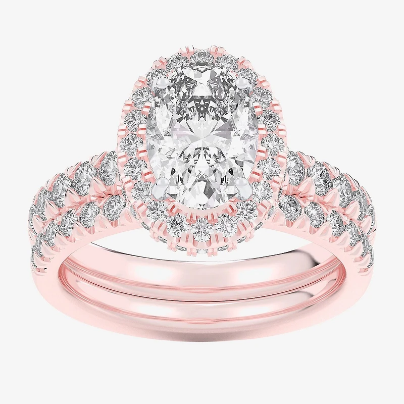 G-H / Si1-Si2) Womens / CT. T.W. Lab Grown White Diamond 14K Gold Oval Side Stone Halo Bridal Set