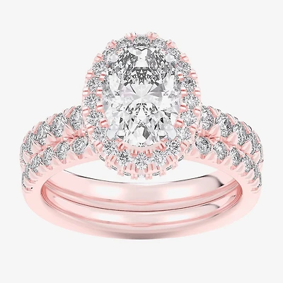 G-H / Si1-Si2) Womens / CT. T.W. Lab Grown White Diamond 14K Gold Oval Side Stone Halo Bridal Set