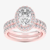 G-H / Si1-Si2) Womens / CT. T.W. Lab Grown White Diamond 14K Gold Oval Side Stone Halo Bridal Set