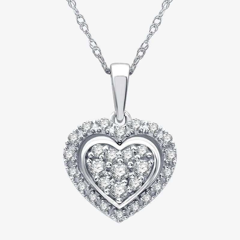Womens 1/4 CT. T.W. Lab Grown White Diamond Sterling Silver Heart 18 Inch Pendant Necklace