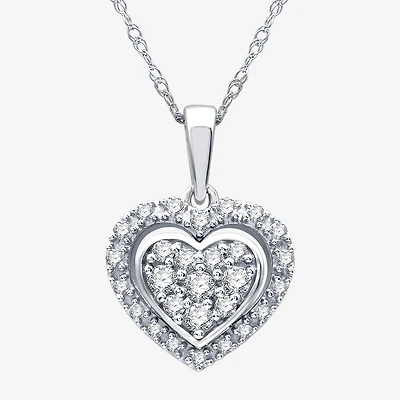 Womens 1/4 CT. T.W. Lab Grown White Diamond Sterling Silver Heart 18 Inch Pendant Necklace